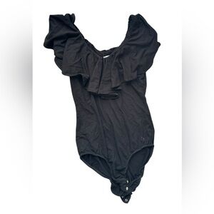 Brandy Melville Black Ruffle Neck Bodysuit XS Snap Bottom